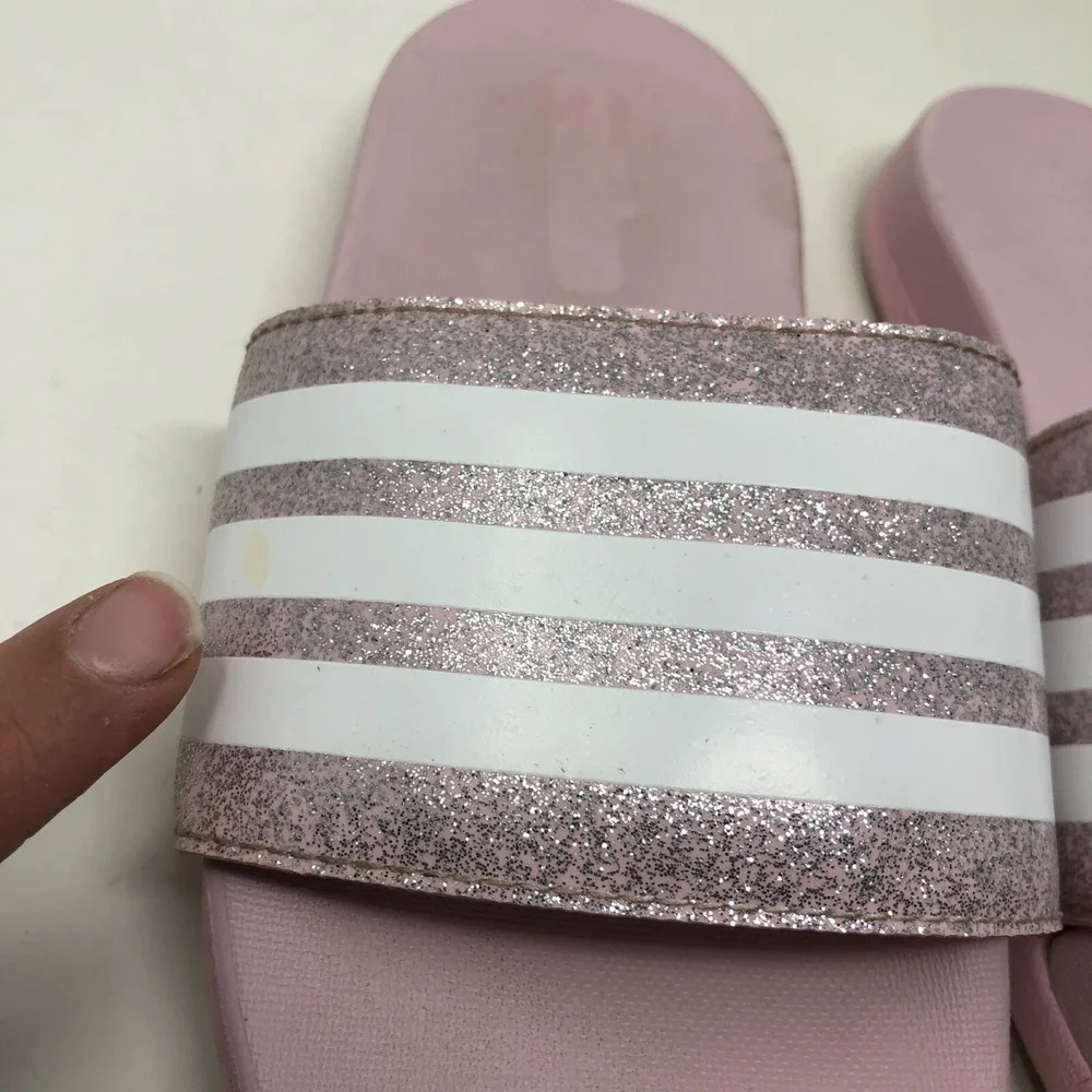 Adidas Slides Adilette Comfort Pink White Girls 12 Slip On Sandals
